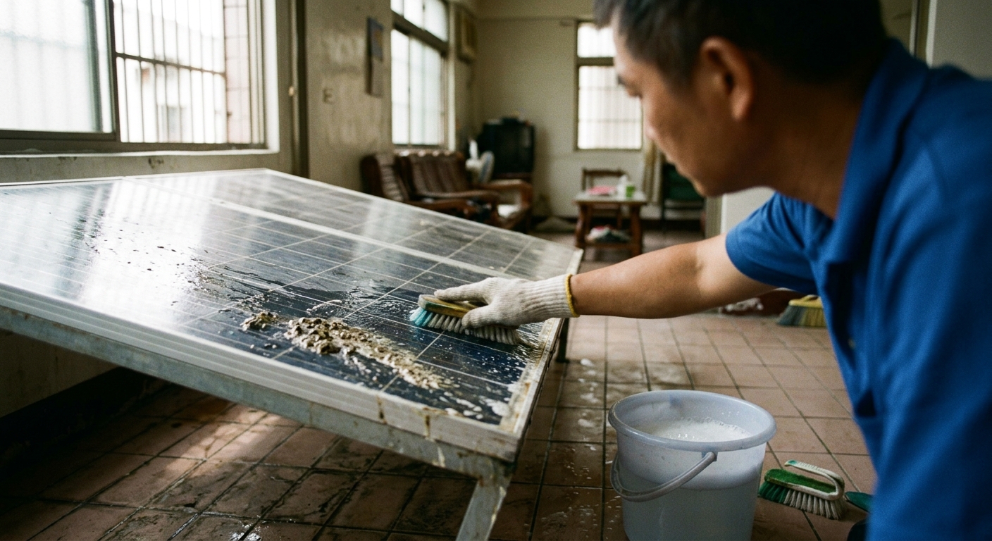 楠梓區太陽能板鳥糞清洗：透天頂樓光電板局部遮蔽的維護方式
