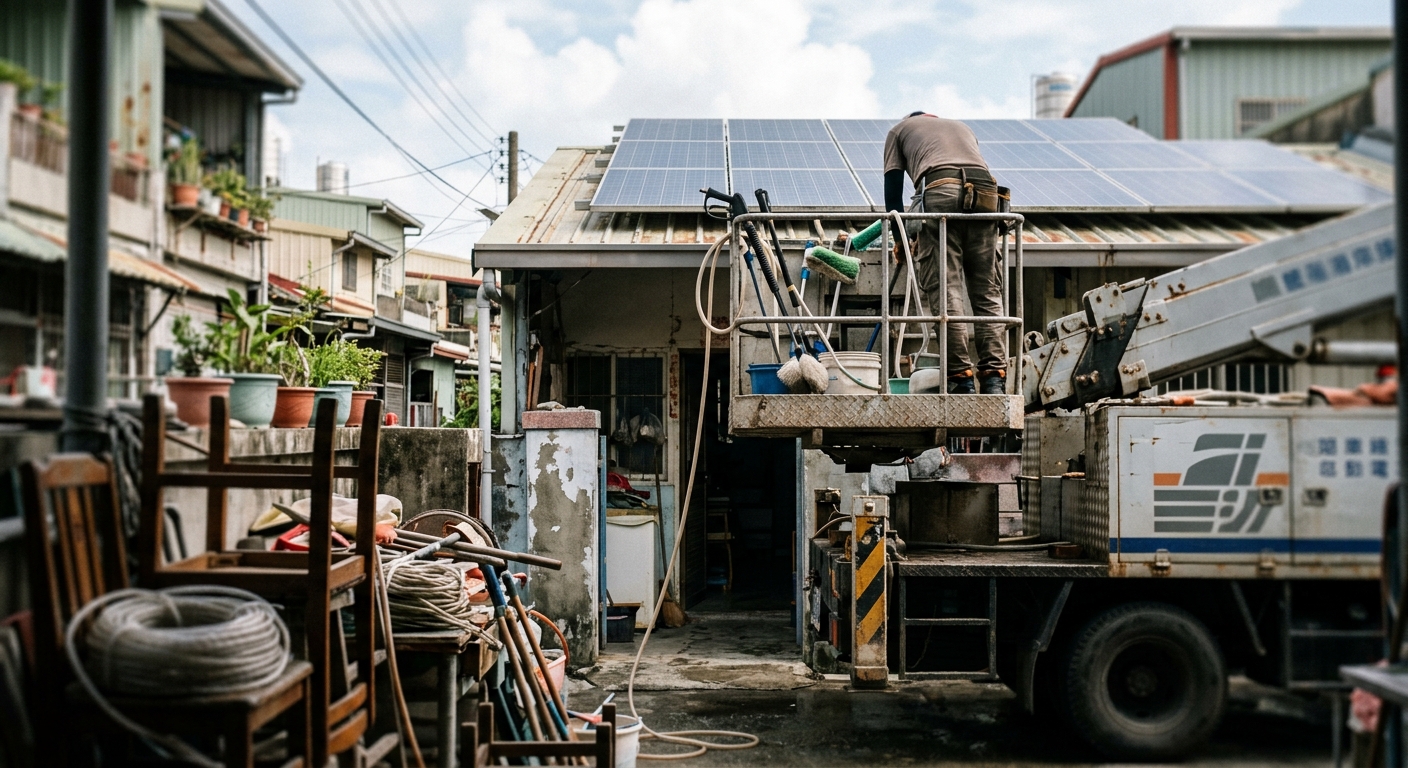 鳥松區電梯大樓太陽能高空作業規範：吊車施工與防墜母索